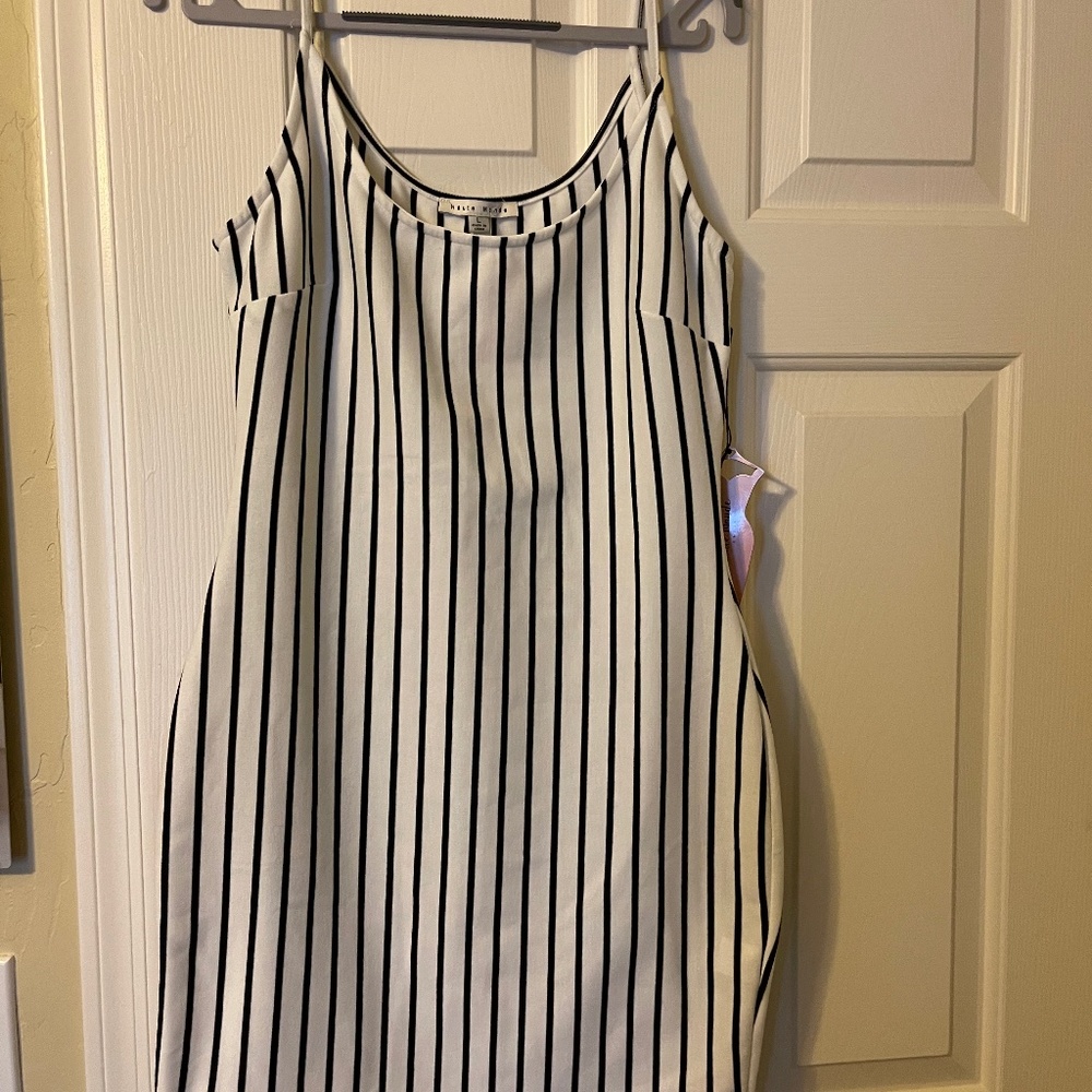 White & Black striped bodycon mini dress NWT